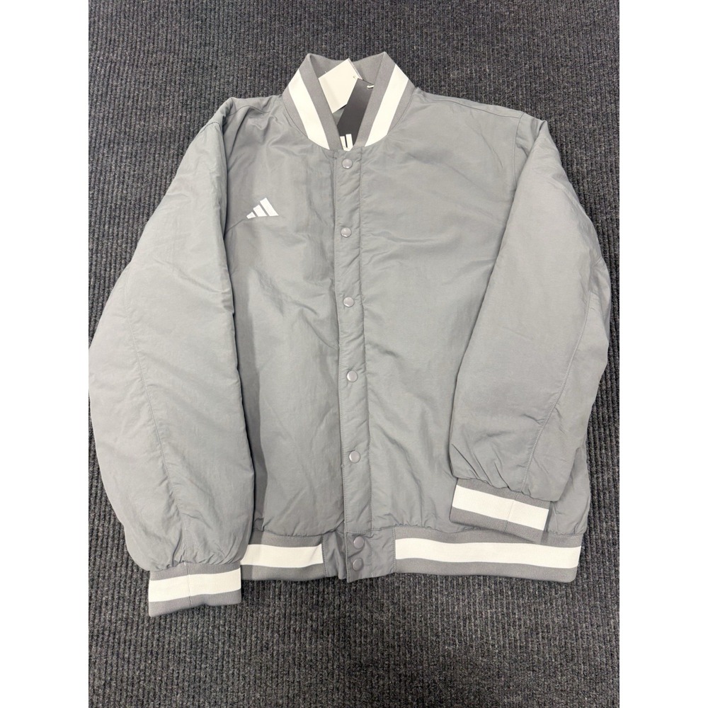 adidas DGT C Jacket Men's Large Gray Varsity Bomber Snap Front NWT $150